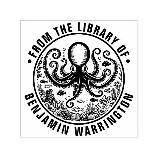 Octopus Vissen Schelpen Koraal Bibliotheek Boek Na Zelfinktende Stempel (Design)