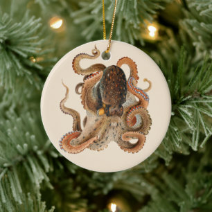 Octopus Vulgaris, Antieke Dieren uit de Wereldzeeë Keramisch Ornament