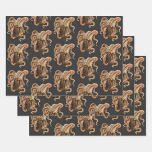 Octopus Vulgaris, Vintage Mariene Levensdieren Inpakpapier Vel