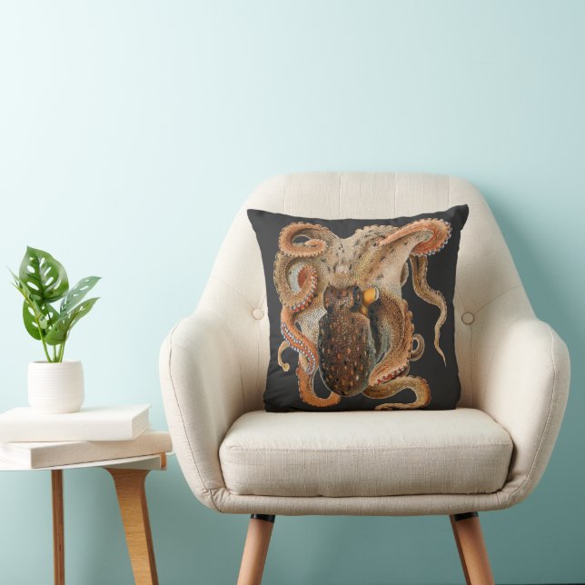 Octopus Vulgaris, Vintage Mariene Levensdieren Kussen (Stoel)