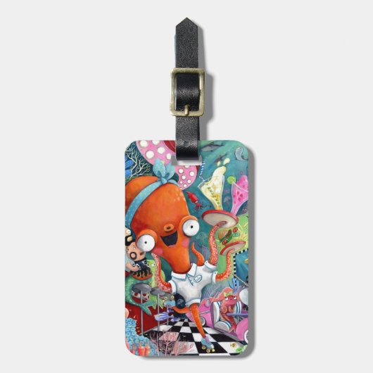 Octopus Waitress in Underwater Road Bar Bagagelabel (Voorkant verticaal)