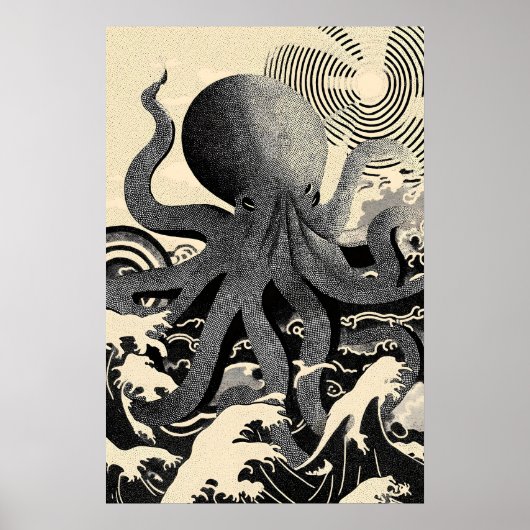 Octopus Wandkunst Afdruk, Zee golven Poster (Voorkant)