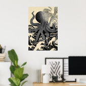 Octopus Wandkunst Afdruk, Zee golven Poster (Thuiskantoor)