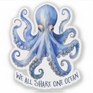 Octopus Watercolor Oceaan Bescherming Mariene Sticker