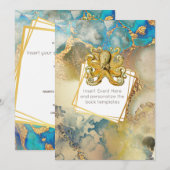 Octopus waterverf goudblauw bruin-nautisch kaart (Voorkant / Achterkant)