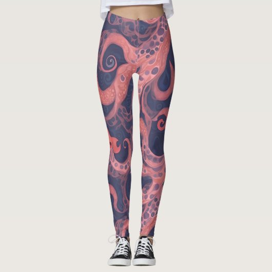 Octopus Waterverf Kleurrijk Gepersonaliseerd Patro Leggings (Voorkant)