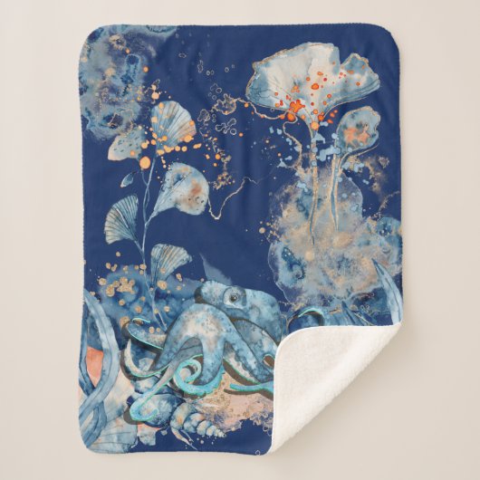 Octopus waterverf oceaan leven marine oranje goud sherpa deken (Voorkant)