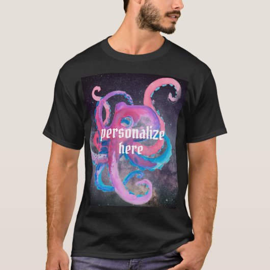 octopus waterverf oceaan roze blauw t-shirt (Voorkant)