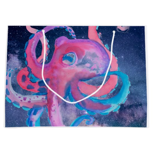 octopus waterverf oceaanroze  groot cadeauzakje (Voorkant)