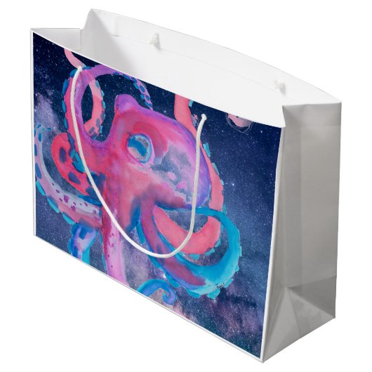 octopus waterverf oceaanroze groot cadeauzakje (Achterkant Gekanteld)