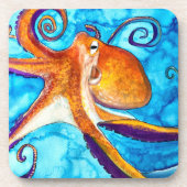 Octopus waterverf onder zee kunst bier onderzetter (Voorkant)