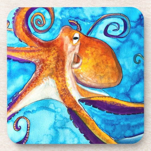 Octopus waterverf onder zee kunst bier onderzetter (Voorkant)