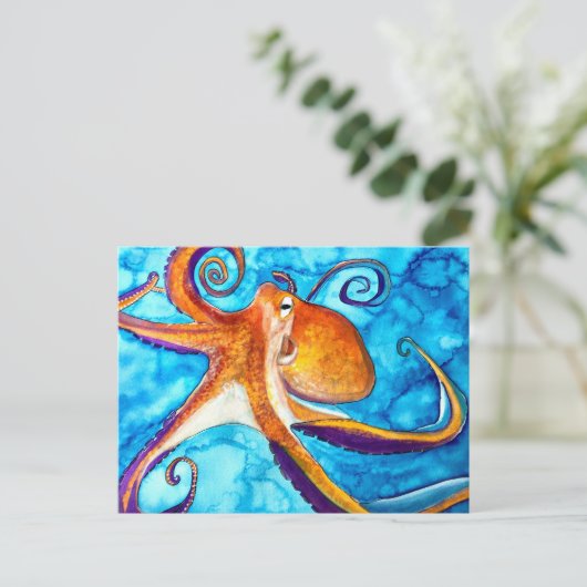 Octopus waterverf onder zee kunst briefkaart (Staand voorkant)