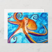 Octopus waterverf onder zee kunst briefkaart (Voorkant / Achterkant)
