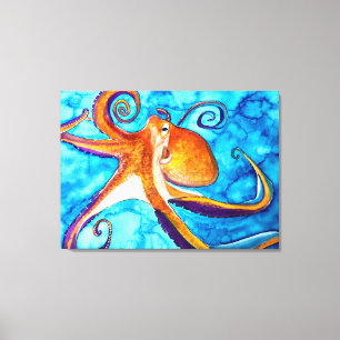 Octopus waterverf onder zee kunst canvas afdruk