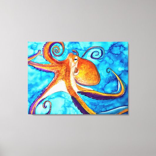 Octopus waterverf onder zee kunst canvas afdruk (Voorkant)