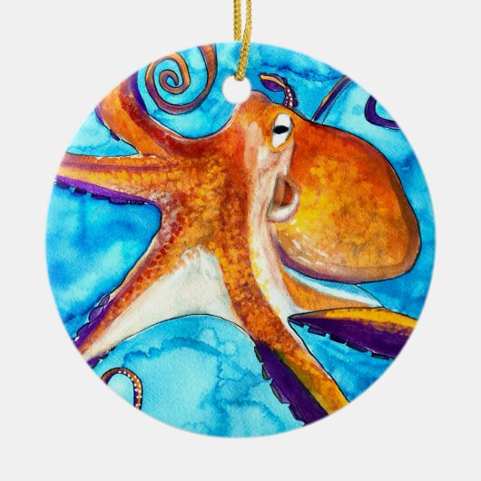 Octopus waterverf onder zee kunst keramisch ornament (Voorkant)