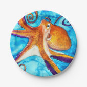 Octopus waterverf onder zee kunst papieren bordje (Voorkant)