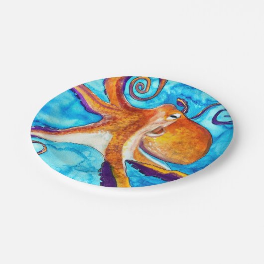 Octopus waterverf onder zee kunst papieren bordje (Gekanteld)