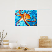 Octopus waterverf onder zee kunst poster (Keuken)