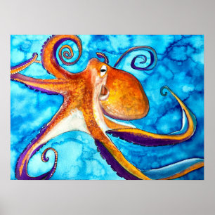 Octopus waterverf onder zee kunst poster