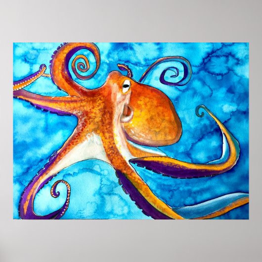 Octopus waterverf onder zee kunst poster (Voorkant)