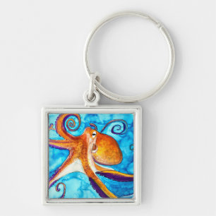 Octopus waterverf onder zee kunst sleutelhanger
