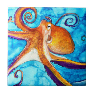 Octopus waterverf onder zee kunst tegeltje