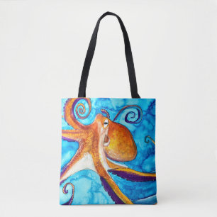 Octopus waterverf onder zee kunst tote bag