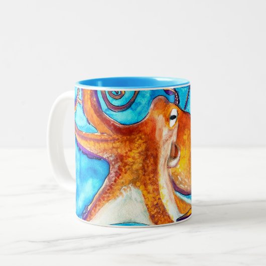 Octopus waterverf onder zee kunst tweekleurige koffiemok (Voorkant links)