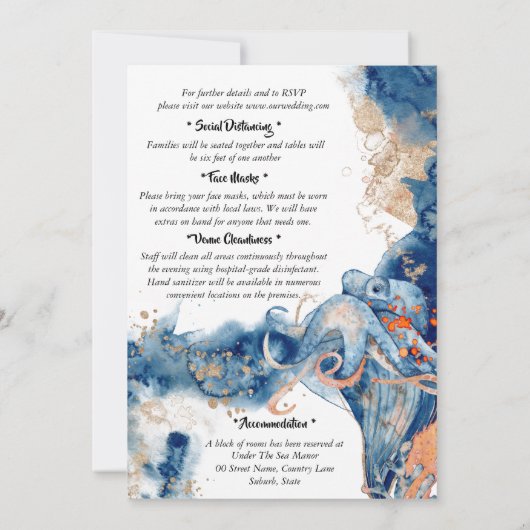 Octopus waterverf strand bruiloft zee leven kust kaart (Achterkant)