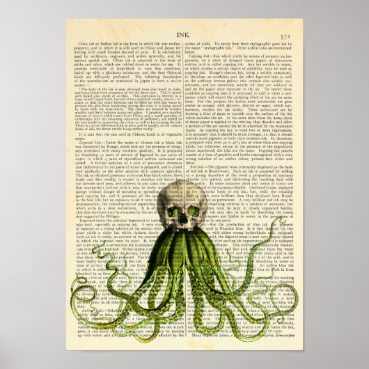 Octopus Wearing a Skull, Gothic, Horror, Squid Art Poster (Voorkant)