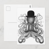 Octopus Wearing Bowler Pet, , Octopus Art Briefkaart (Voorkant / Achterkant)