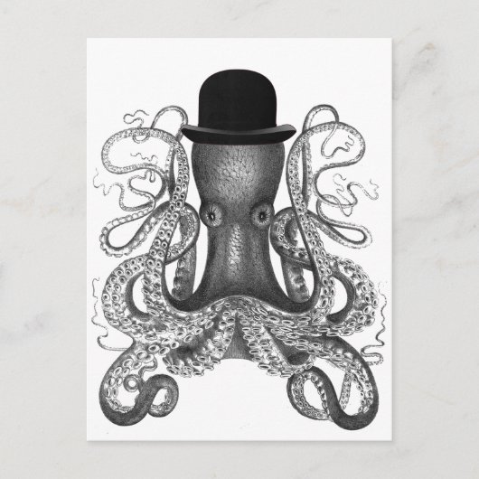 Octopus Wearing Bowler Pet, , Octopus Art Briefkaart (Voorkant)