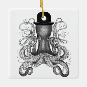 Octopus Wearing Bowler Pet, , Octopus Art Keramisch Ornament