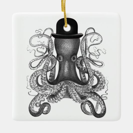 Octopus Wearing Bowler Pet, , Octopus Art Keramisch Ornament (Voorkant)