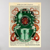 Octopus Wearing Helmet  nieuwsgierigheid Poster (Voorkant)