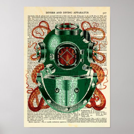 Octopus Wearing Helmet  nieuwsgierigheid Poster (Voorkant)