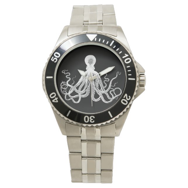  Octopus White op zwart Horloge (Voorkant)