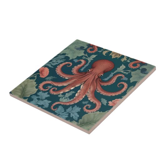 Octopus William Morris stijl Zee Ocean Marine Tegeltje (Zijkant)