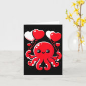 Octopus With Heart Balloons Adorable Valentines Da Kaart (Gele Bloem)