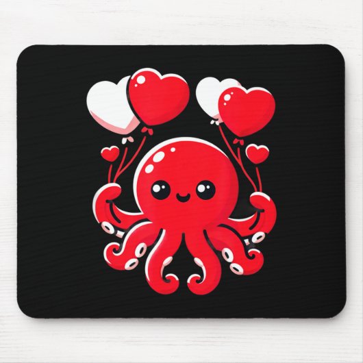 Octopus With Heart Balloons Adorable Valentines Da Muismat (Voorkant)