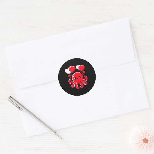 Octopus With Heart Balloons Adorable Valentines Da Ronde Sticker (Envelop)