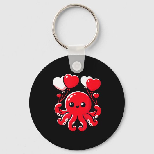 Octopus With Heart Balloons Adorable Valentines Da Sleutelhanger (Voorkant)