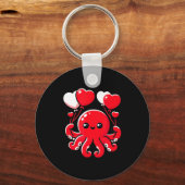 Octopus With Heart Balloons Adorable Valentines Da Sleutelhanger (Voorkant)