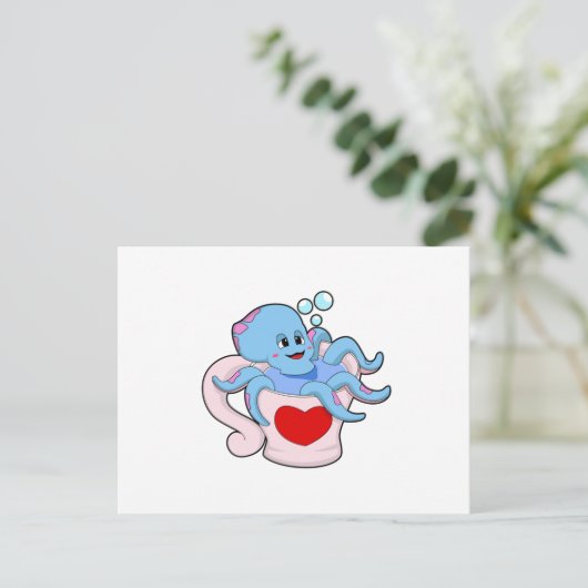 Octopus with Heart Cup.PNG Briefkaart (Staand voorkant)