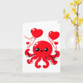Octopus With Heart Lloons Adorable Valentines Day  Kaart (Gele Bloem)