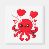 Octopus With Heart Lloons Adorable Valentines Day  Magneet (Voorkant)