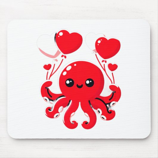 Octopus With Heart Lloons Adorable Valentines Day  Muismat (Voorkant)