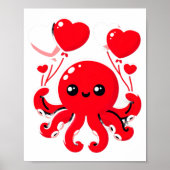 Octopus With Heart Lloons Adorable Valentines Day  Poster (Voorkant)